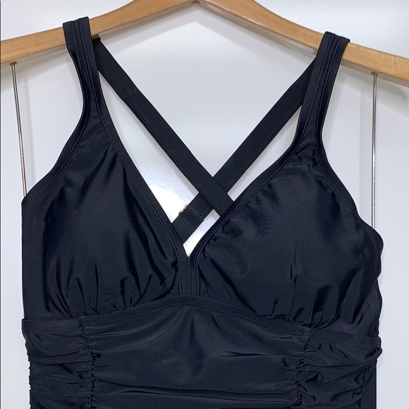 SHELY Black One Piece Cross Tummy Control Swimsuit - Picture 3 of 11